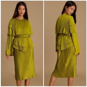 Andrea Iyamah Raffle Pleated Midi Dress Green